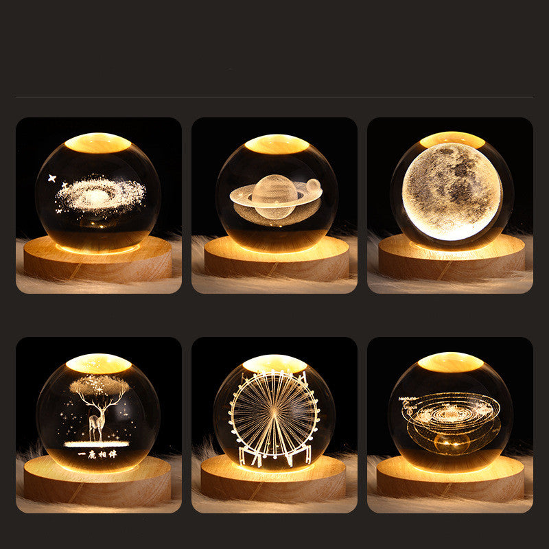 Luminous Starry Sky Crystal Ball Night Lamp – Moon & Planet Projection Light